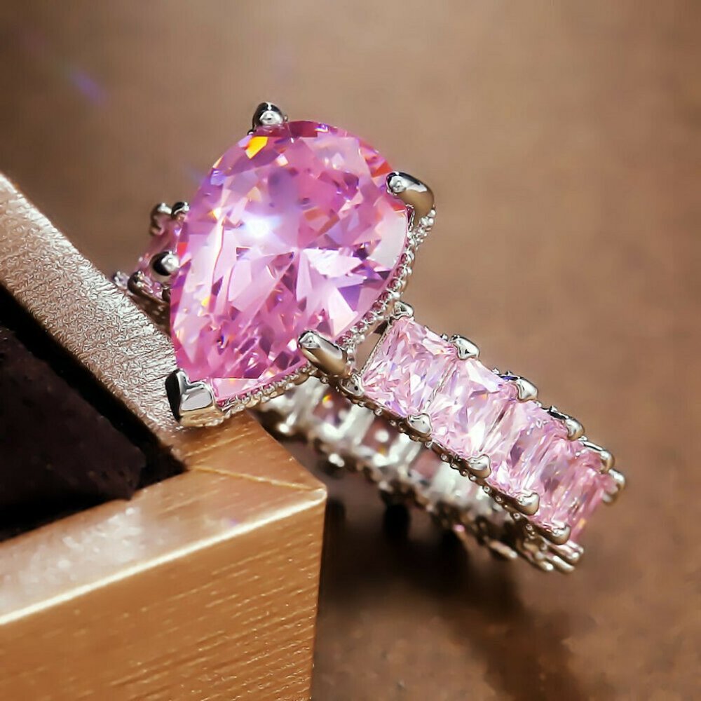 New 925 Silver Pink Sapphire Wedding Ring